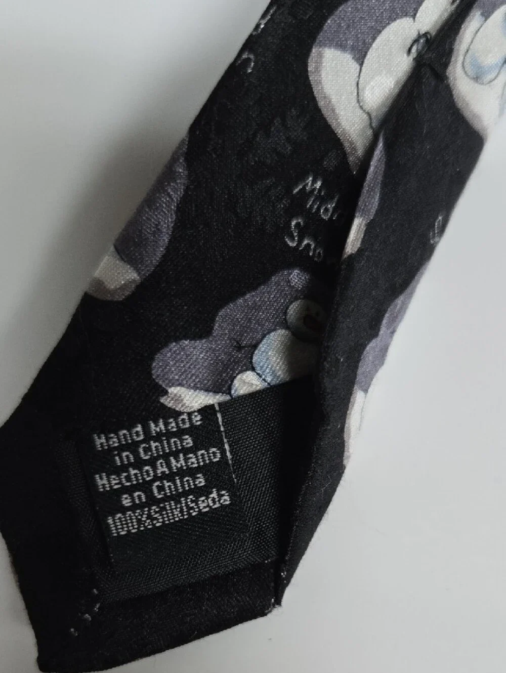 Black Novelty Snowman Pattern Men's Tie 100% Silk